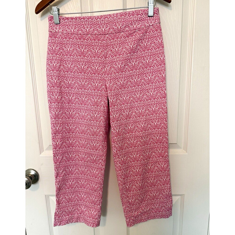Counterparts Women’s Pink/White Geometric Pull On Stretch Capri Pants, Size 6